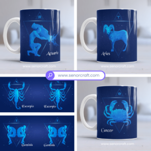 Pack plantillas para tazas zodiaco azul