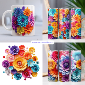 Plantillas de Rosas coloridas 3d para tazas y tumblers