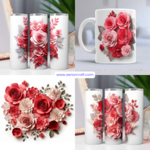 Plantillas de Rosas rojas 3d para tazas y tumblers